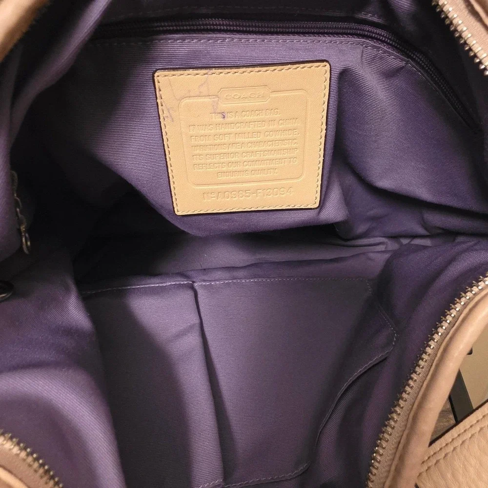 VTG Coach Soft Milled Leather Hobo Shoulder Bag‎ Purse Beige A0985-F13094